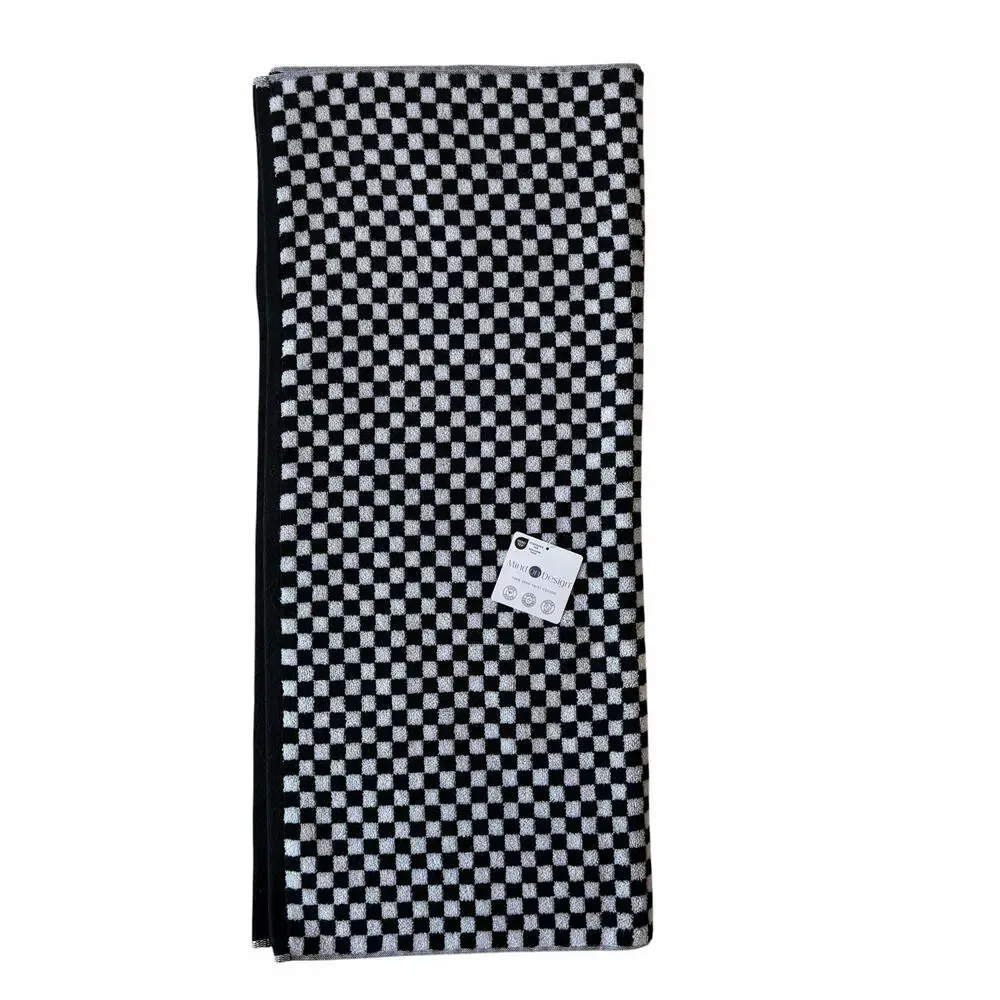 6pc Chic Black & White Checkered Towel Set- 2 Bath Towels 4 Washcloths Cotton
